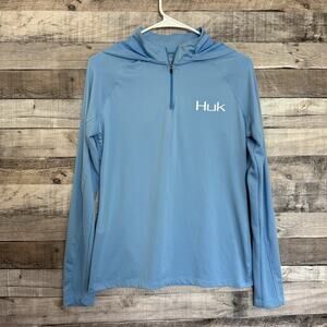 Huk Shirt Women S Blue Icon Quarter Zip Hoodie Fishing Performance Boating